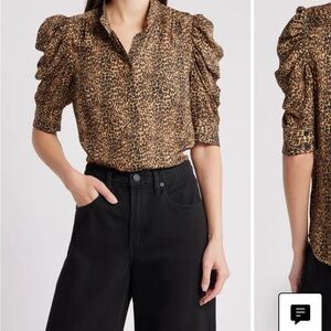 Leopard Print Puff Sleeve Blouse